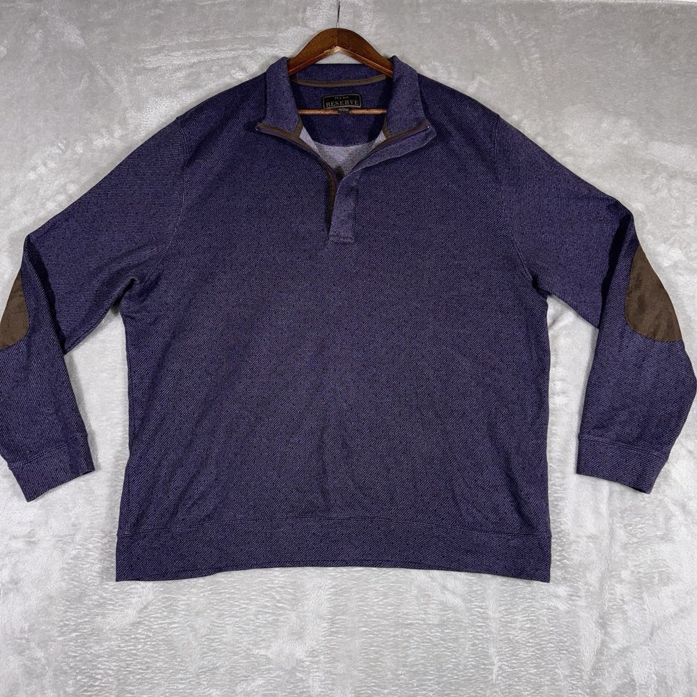 Jos A Bank Reserve Sweater Mens XLSpeckled Purple ‎ 1/4 Zip Elbow Patches Casual